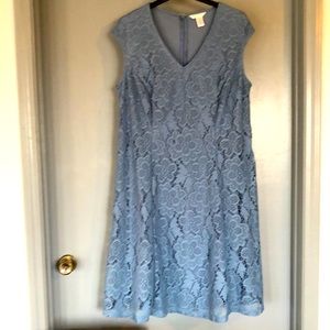 London Times Womens Size 14W  Blue Lace Lined Dress Sleeveless zip closure